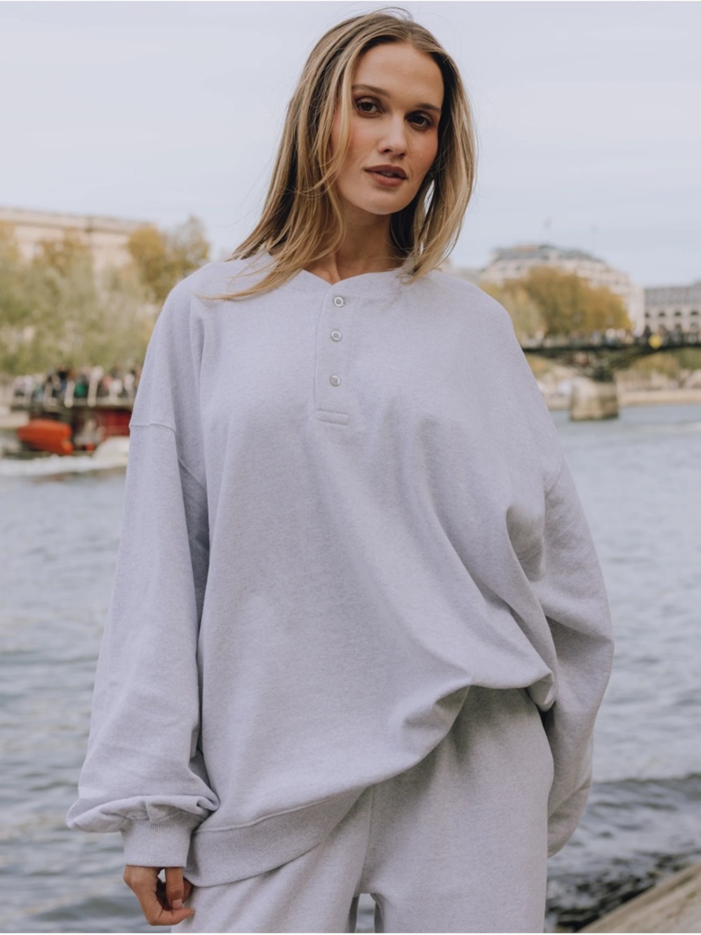 Daily Drills Gray Henley Fleece Sweatshirt M/L